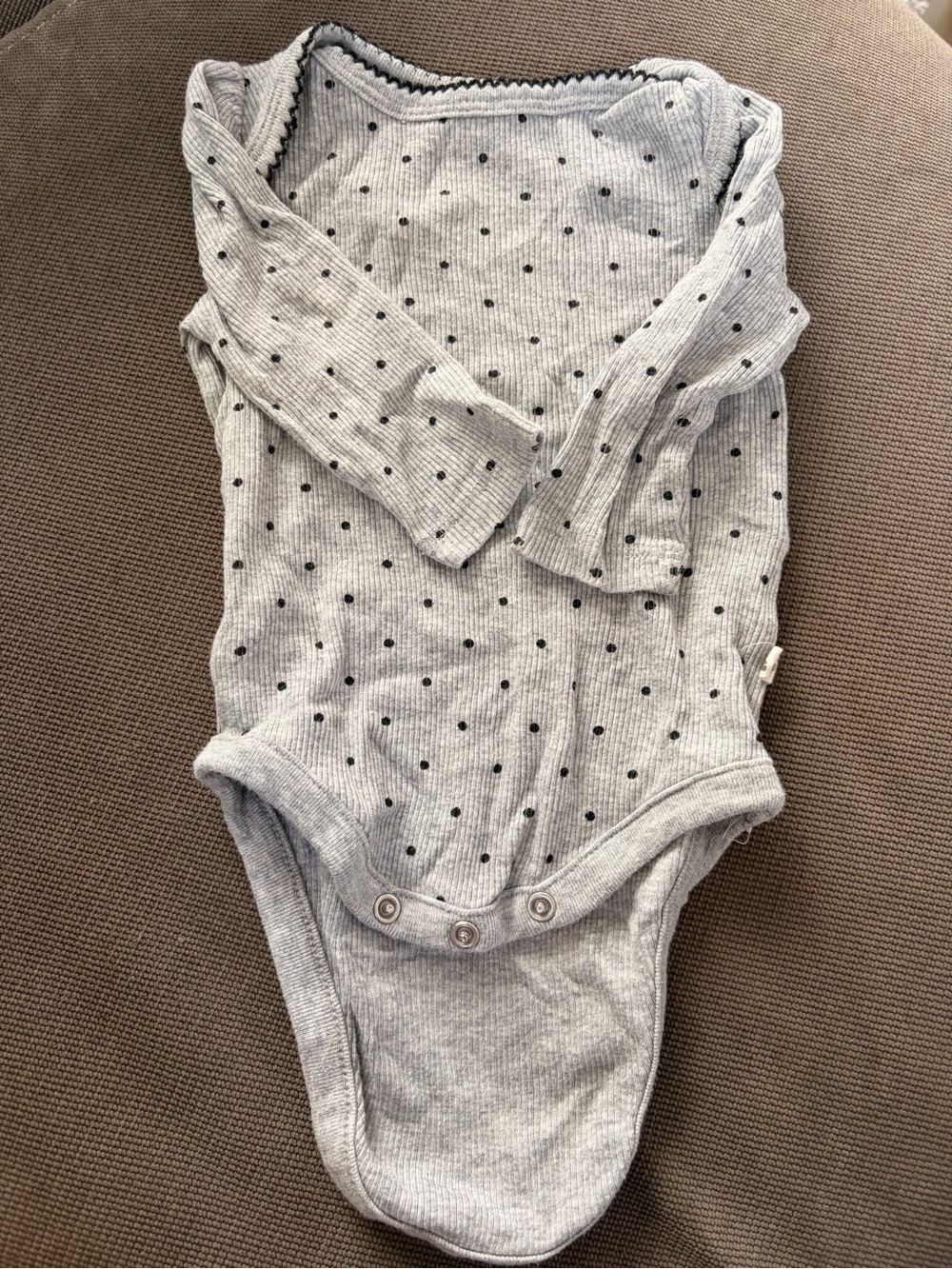 GAP Gray Long-Sleeve Polka Dot One-Piece